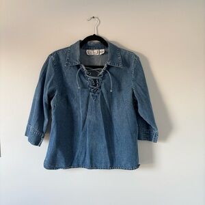 Denim Lace-Up Shirt 100% Cotton Cottage Core Aesthetic
